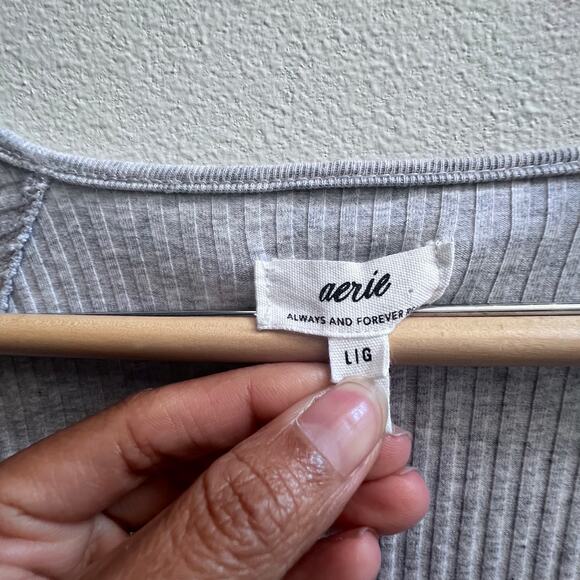 Aerie Always and Forever Real Squared Neck Knit Long Sleeve Dress Lg Front Slit - Picture 4 of 7